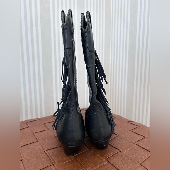 Vintage ACME Black Western Leather Fringe Cowboy Boots Women’s Size 7 Steel Tip - Picture 5 of 10
